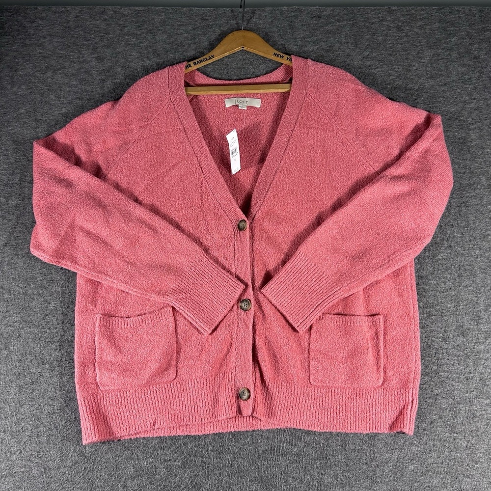 LOFT Women's Coral Cardigan Pockets Wool Blend Grandma Core Teacher Minimalist